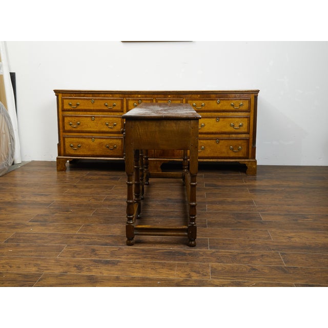 Wood English 1860s Oak Dresser Base with Drawers, Scalloped Apron and Turned Legs For Sale - Image 7 of 9
