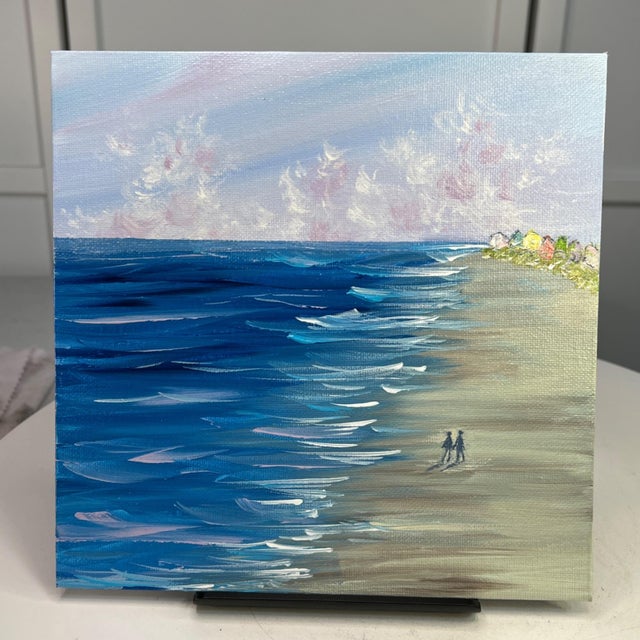 Beach All to Ourselves Seascape Acrylic Painting Ocean Wall Art 8"x8" Unframed For Sale - Image 4 of 7