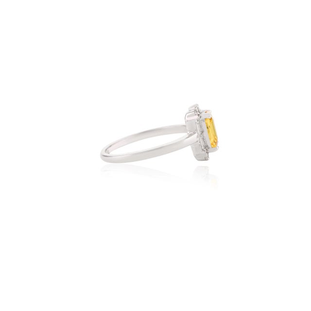 Not Yet Made - Made To Order Octagon Cut Yellow Sapphire and Diamond Halo Promise Ring Size 7 For Sale - Image 5 of 12
