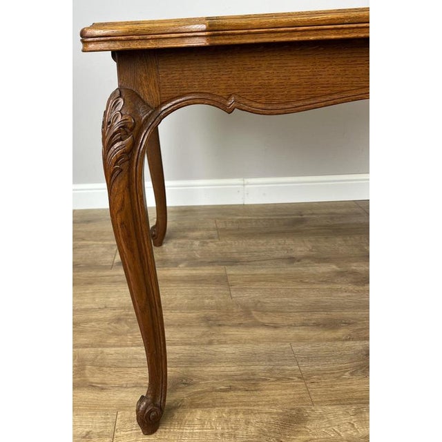 French Louis XVI Extendable Dining Table in Carved Oak For Sale - Image 6 of 17