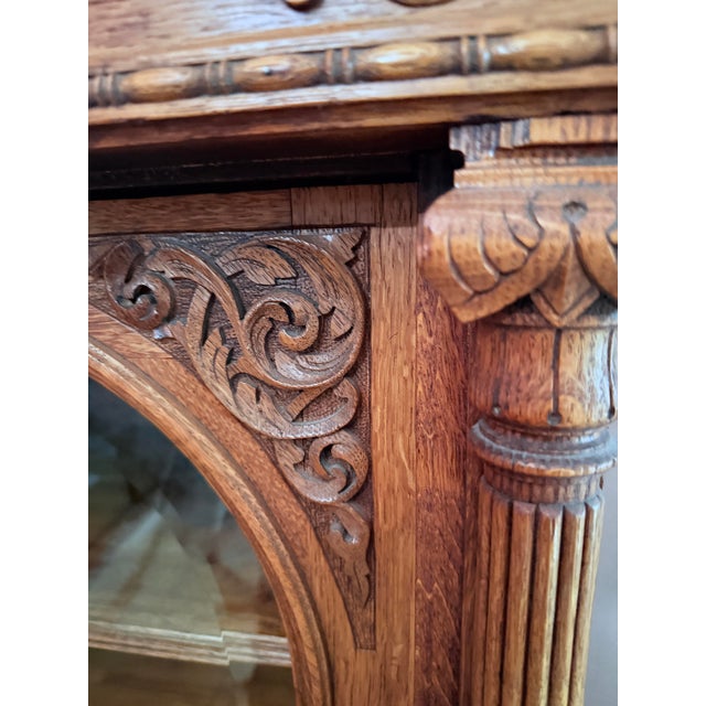 Wood Antique 19th Century Renaissance Revival Oak Bookcase/Cabinet For Sale - Image 7 of 15