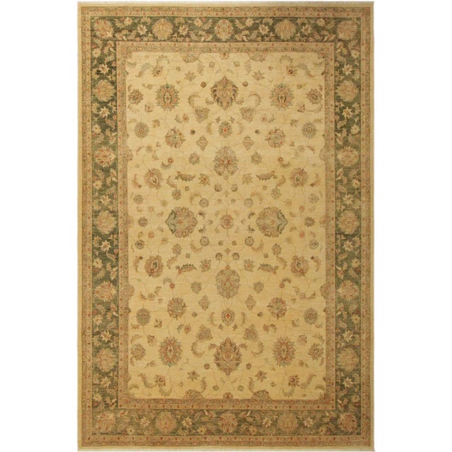 Beige 1990s Shabby Chic Kafkaz Beige/Green Wool Rug -10'0 X 13'8 For Sale - Image 8 of 8
