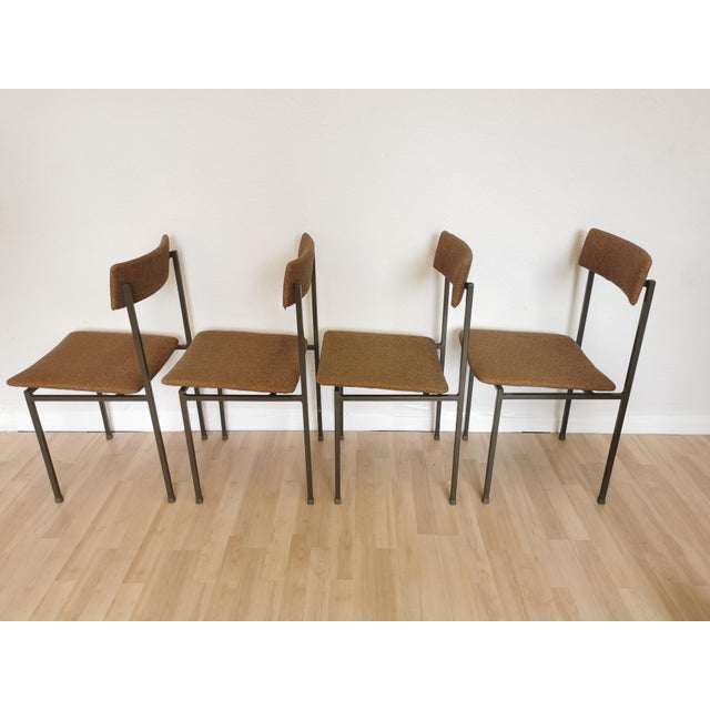 Vintage Industrial Black Metal School Chairs with Brown Fabric Seats, 1970s, Set of 4 For Sale - Image 9 of 18