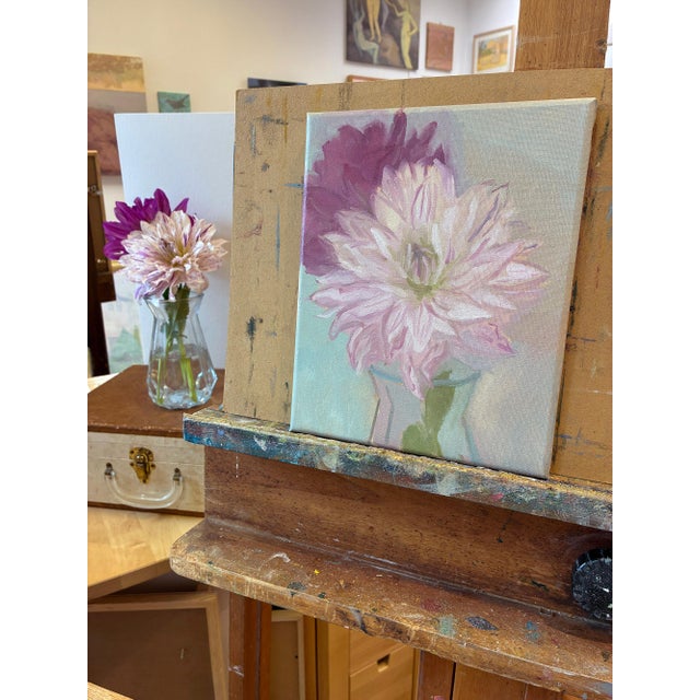 2020s Original Oil Painted "Striped Dahlia" by Michelle Farro For Sale - Image 5 of 6