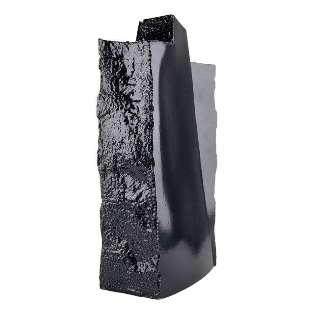 Large Brutalist Black Ceramic Vase from Ladislav Švarc, Czech Republic, 1980s For Sale