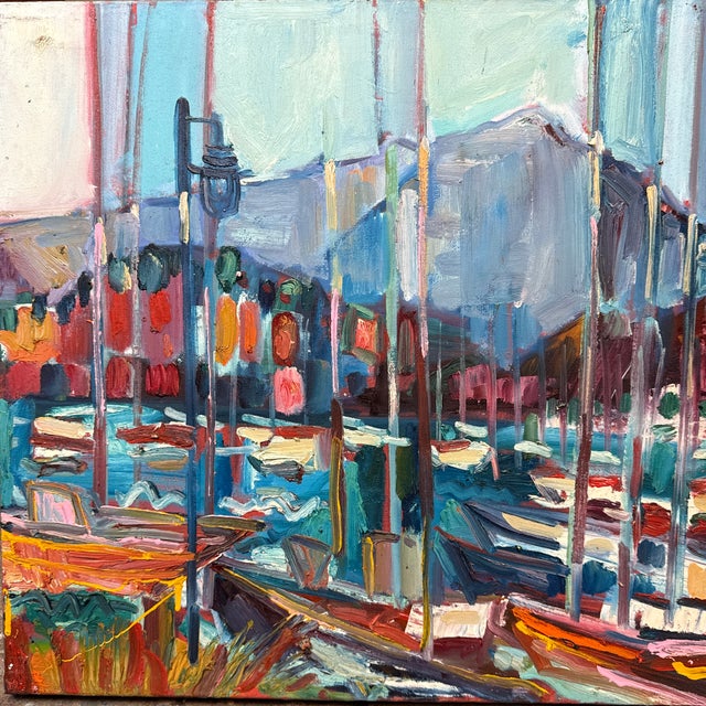 Expressionist Landscape Mt Tam From Berkeley Marina. Hartman For Sale