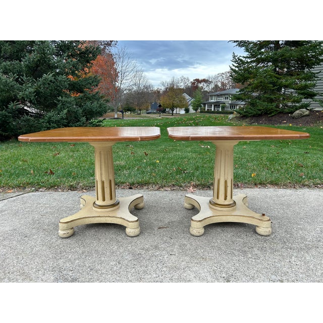 Vintage Henredon Pair of Neo-Classical Walnut & Ivory Accent Tables For Sale - Image 6 of 10