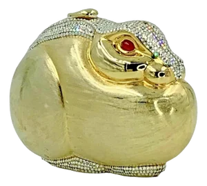 1980s Judith Leiber Rabbit Crystal Rhine Bag Gold Bunny Minaudière Evening Handbag Clutch Animal Vintage