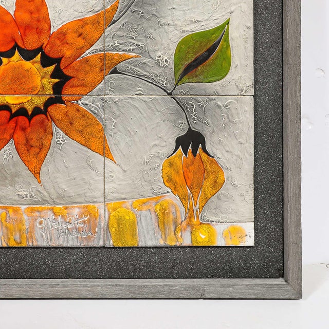 Modernist Ceramic Tile Wall Plaque of Sunflowers Signed Gilbert Valentin For Sale - Image 11 of 18