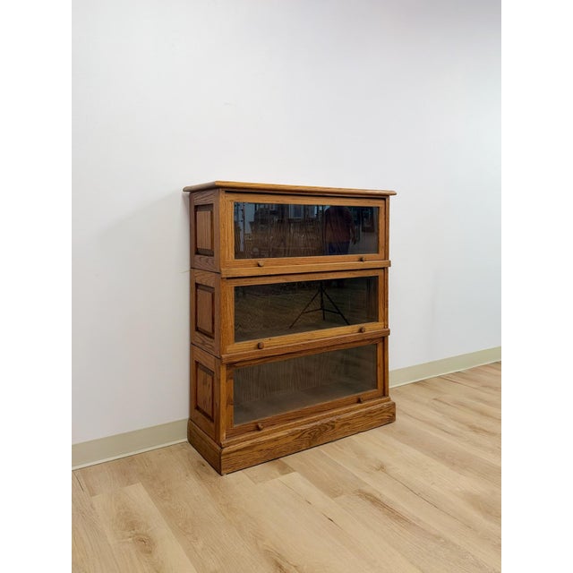 American Antique Oak Four-Piece Barrister Cabinet With Glass Flip-Up Doors for Library For Sale - Image 3 of 17