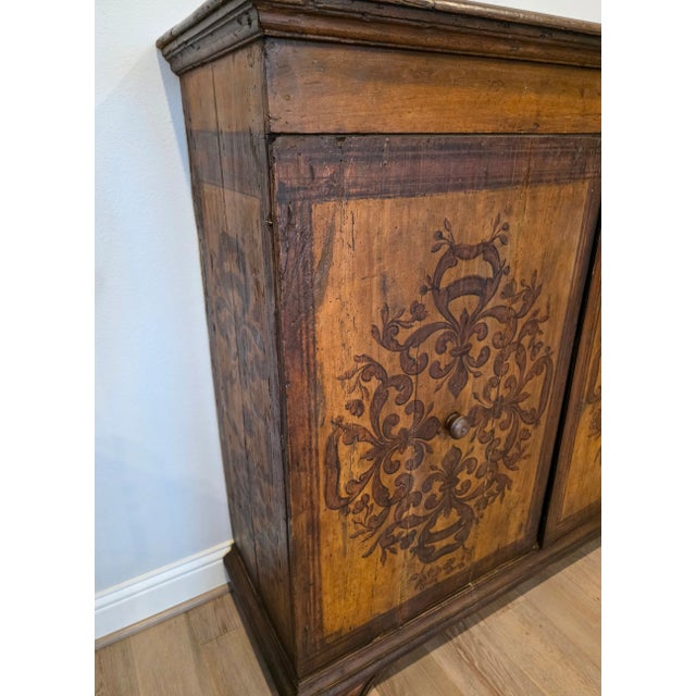 Early 18th C. Italian Baroque Inlaid Wood Sacristy Cabinet Rustic Antique Credenza For Sale - Image 13 of 18