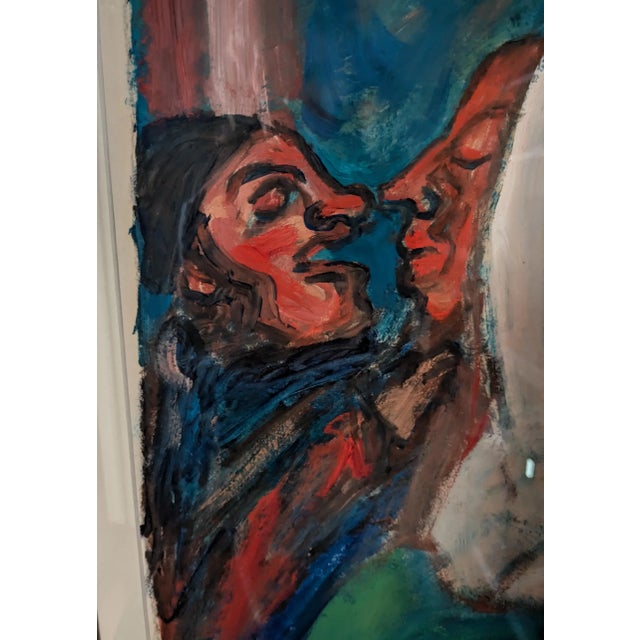 Mid-Century Modern Vivid Watercolor Portrait of Lady With Scarf For Sale - Image 3 of 8