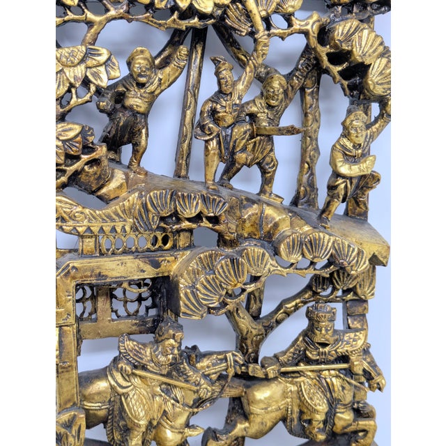Gold Qing Dynasty Chinese Handcrafted Gilt-Wood Panels (C. 1644-1912) For Sale - Image 8 of 9
