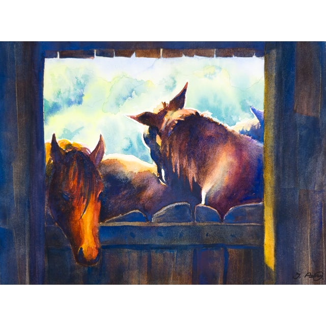 Why This Work Matters Parry captures the quiet intimacy of horses gathering at a stable door, where deep shadow meets...