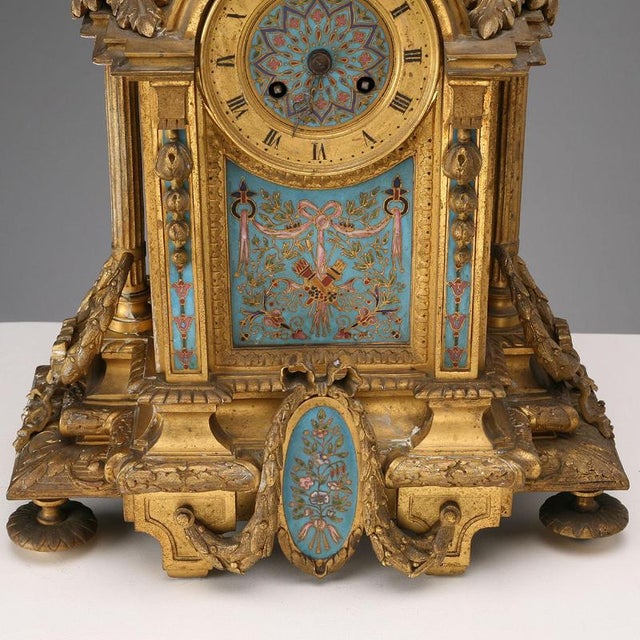 Gold Gilded Bronze and Cloisonné Enamel Table Clock For Sale - Image 8 of 13