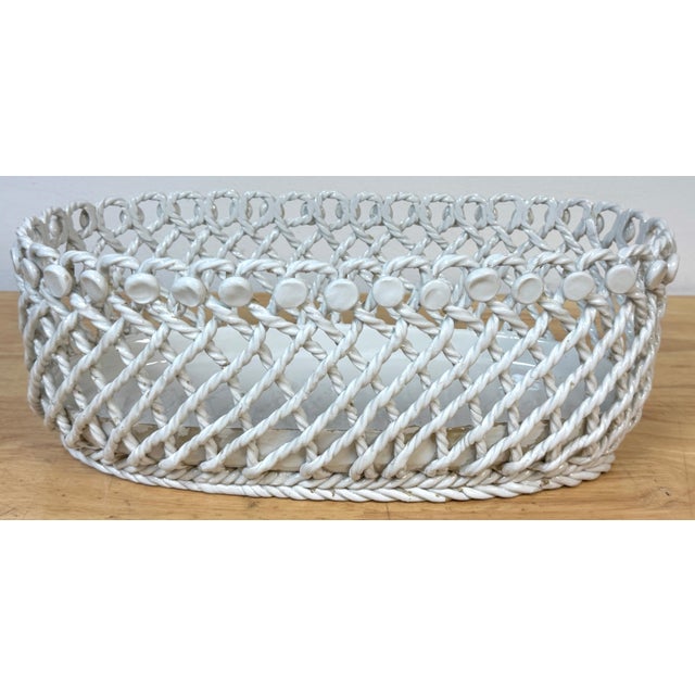 Italian Creamware (In white) Rope-Twist Oval Centerpiece Basket, Mid-20th Century A finely hand-crafted Italian oval...