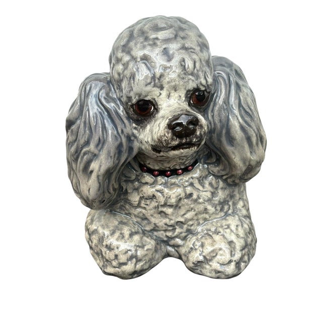Vintage 1970s Life Size Poodle Ceramic Statue With Ruby Collar For Sale - Image 9 of 12