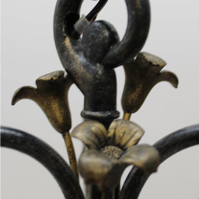 Chocolate Iridescent Glass & Wrought Iron Flowers Pendant Light For Sale - Image 8 of 11