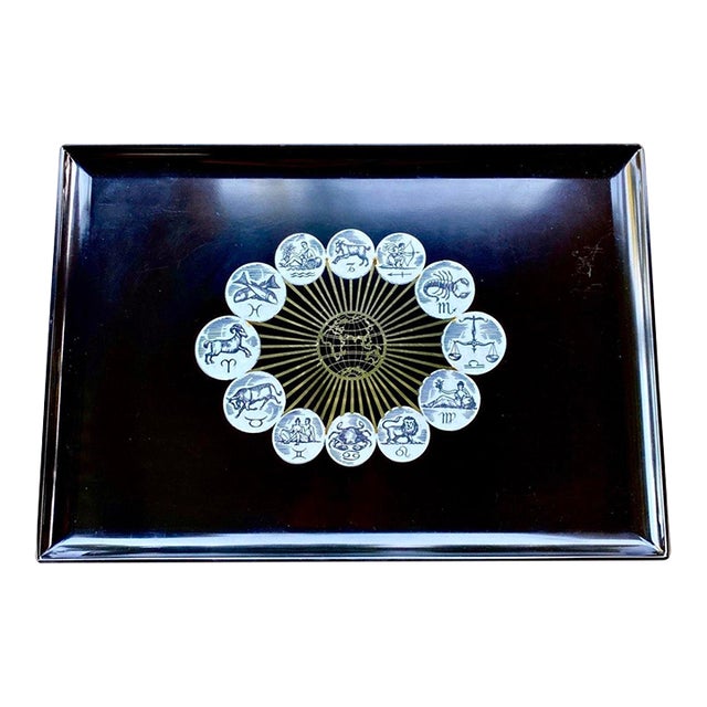Zodiac & Globe Tray Vintage Couroc of Monterey | Astrological Celestial Design | California Modern For Sale