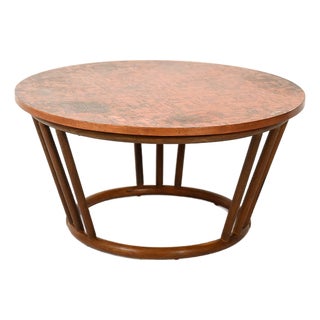Round Bamboo and Copper Coffee Table, 1930s For Sale