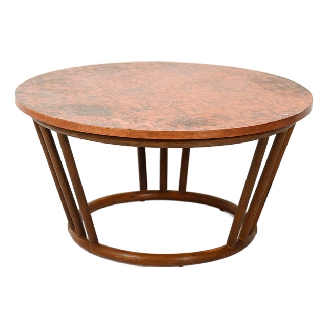 Round Bamboo and Copper Coffee Table, 1930s For Sale