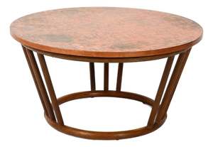 Round Bamboo and Copper Coffee Table, 1930s