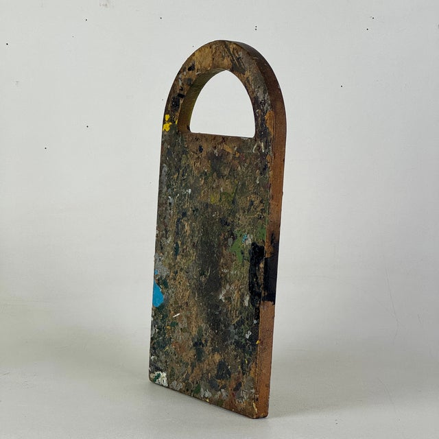 Vintage Artist's Arched Design Rectangular Painting Palette With Remnant Oil Paint For Sale - Image 4 of 9