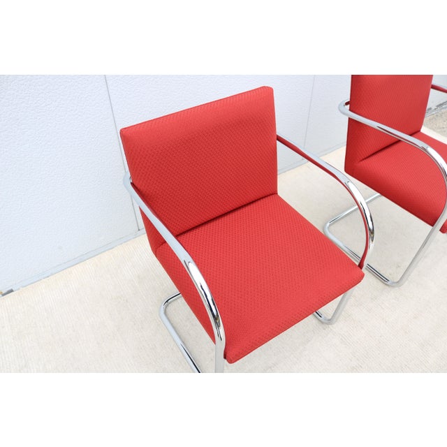 MCM Ludwig Mies Van Der Rohe Brno Tubular Chairs in Red Fabric by Gordon, a Pair For Sale - Image 15 of 18