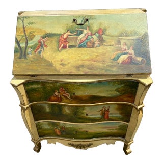 Early 20th Century French Rococo Hand Painted Dresser Desk For Sale