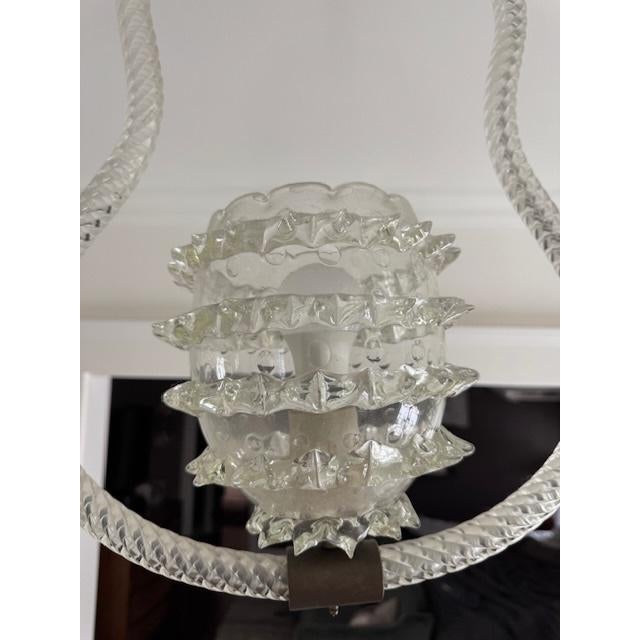 Beautiful Venetian Barovier hanging light. Circa 1920-1940. Italian. Clear blown glass with brass hardware. Very good...