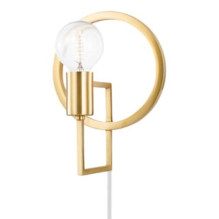 Mitzi Tory 1-Light Portable Plug In Wall Sconce, Aged Brass For Sale