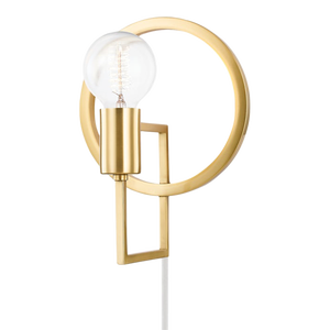 Mitzi Tory 1-Light Portable Plug In Wall Sconce, Aged Brass
