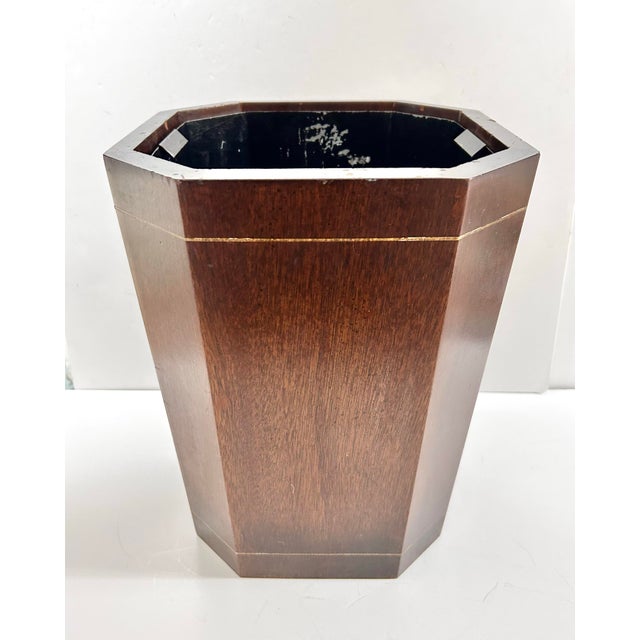 Wood Vintage Mahogany Wood Wastebasket With Brass Lion Head Ring Pulls For Sale - Image 7 of 11
