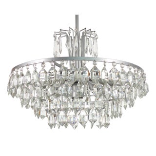 Antique Silver-Plated Brass and Lead Crystal Chandelier from Bakalowits Lobmeyr, 1960s For Sale