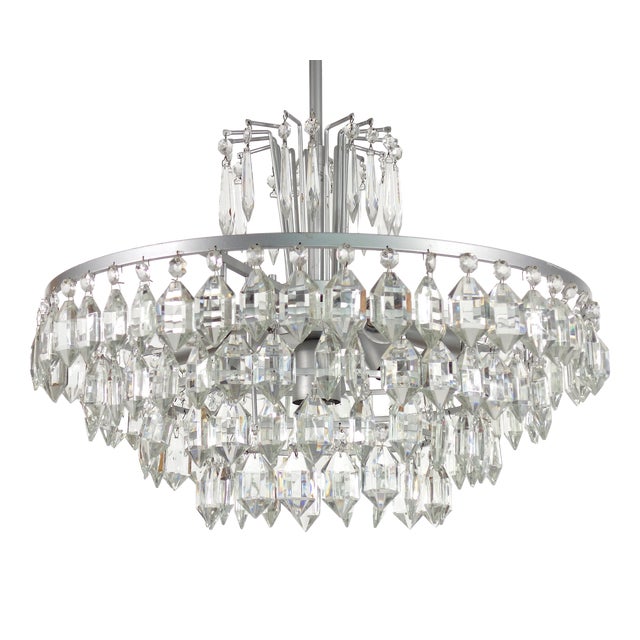 Antique Silver-Plated Brass and Lead Crystal Chandelier from Bakalowits Lobmeyr, 1960s For Sale
