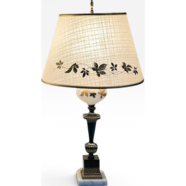 Mid 20th Century Neoclassical Brass and Painted Milk Glass Grapevine Lamps - A Pair For Sale In Portland, ME - Image 6 of 18