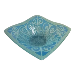 Higgins Glass Bowl in Aqua, Signed in Gold