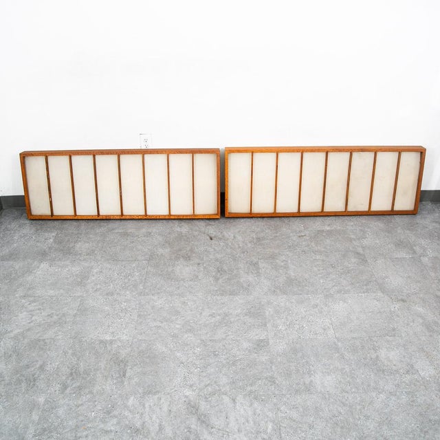 1960s Mid Century Modern Panel Ceiling Lamp Set Pair Light Oak Wood Slat Two Fixture For Sale - Image 11 of 12