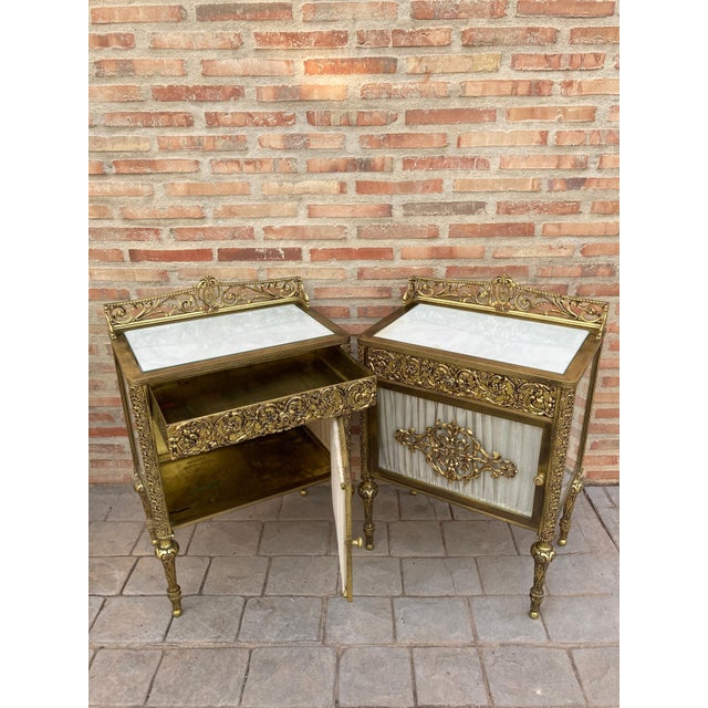 Late 19th Century 19th Century French Bronze Vitrine Nightstands with Glass Doors and Brass Drawer For Sale - Image 5 of 18
