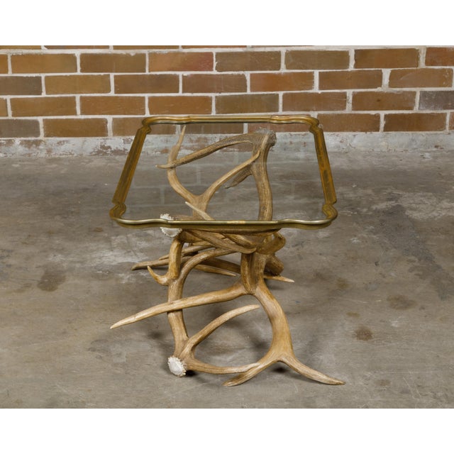 Mid 20th Century Antler and Glass Midcentury American Coffee Table with Gilded Surround For Sale In Atlanta - Image 6 of 12
