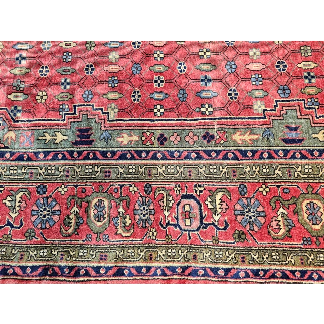 Vintage Turkish Heriz Rug, Hand-Knotted Wool, Geometric Medallion Design, Red & Green, 12x14 For Sale - Image 15 of 16