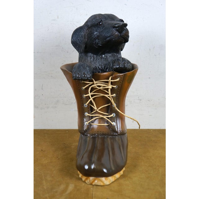 2010s John Garton Jd Adkins Hand Carved Puppy Dog Mucker Boot Piggy Coin Bank For Sale - Image 5 of 12