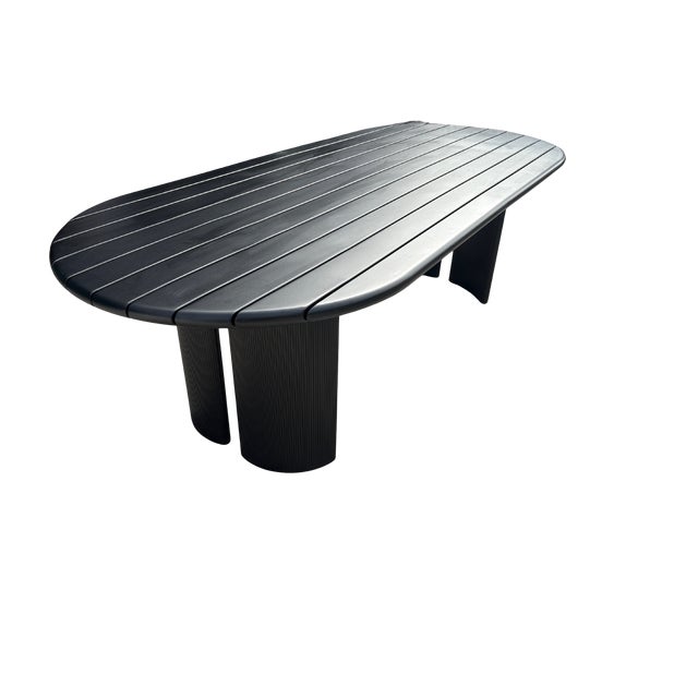 Restoration Hardware Striata Aluminum Rectangular Dining Table – 96” in Iron Finish For Sale - Image 11 of 12