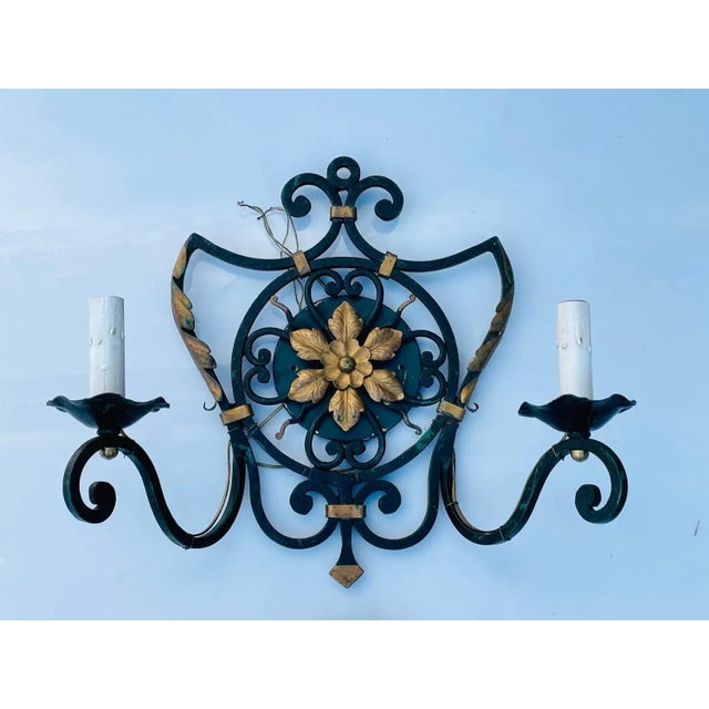 Black 1970s Italian Wall Sconces with Metal Gilt Accents - A Pair For Sale - Image 8 of 12