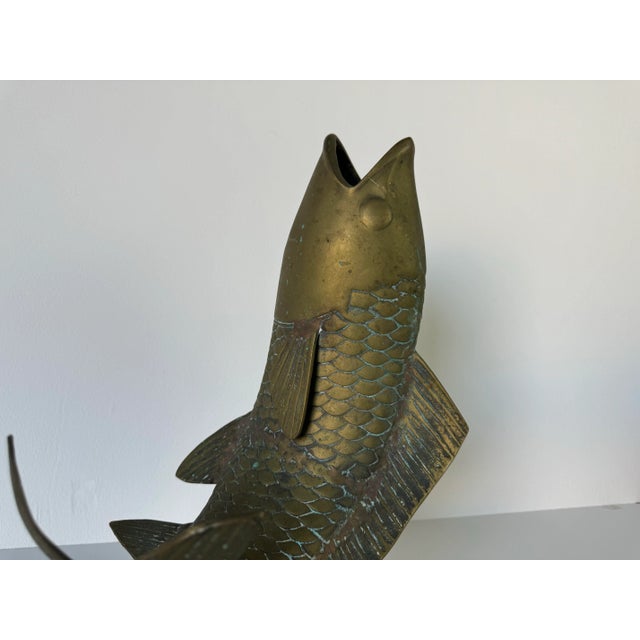 For your consideration we are offering for sale this Impressive Vintage solid brass koi fish on base sculpture, circa...