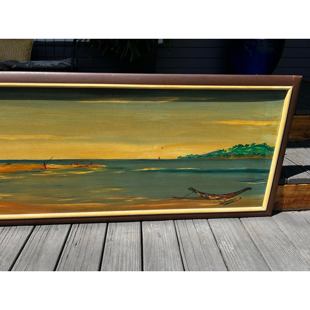 Mid-Century Modern VTG Carlo of Hollywood Art Hawaiian Polynesian Tiki Tropical Oil Painting MCM For Sale - Image 3 of 7