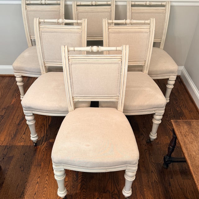 Set of 6 Antique Painted Louis XVI Style Dining Chairs For Sale - Image 9 of 14