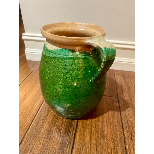 19th Century French Green-Glazed Terracotta Pitcher/Antique French Provincial Pottery For Sale - Image 4 of 11