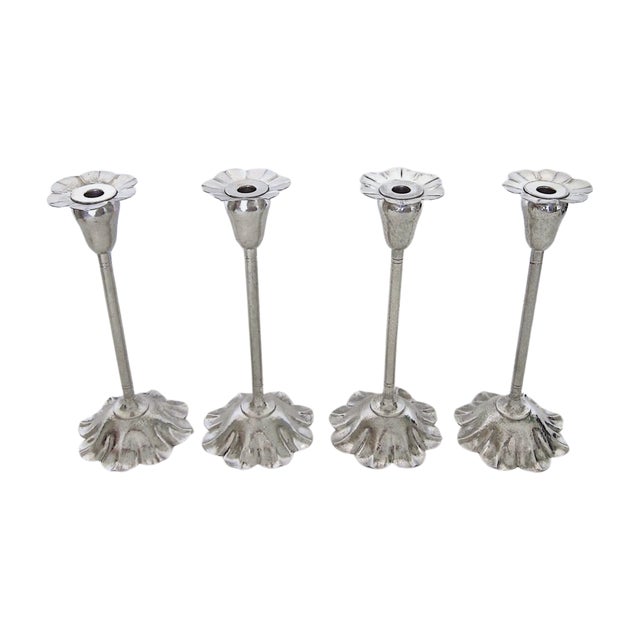 Silver Four Marie Zimmermann Arts & Crafts Silvered Candle Holders, Circa 1915 For Sale - Image 8 of 9