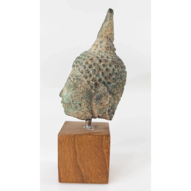 Verdigris Bronze South East Asian Sukhothai Buddha Head For Sale In New York - Image 6 of 10